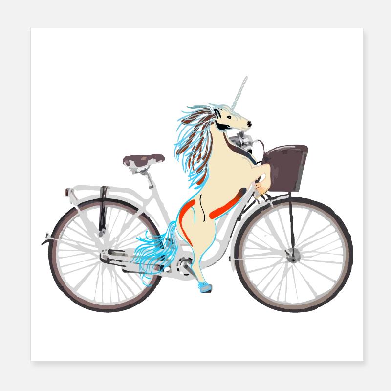 Licorne à vélo - Poster 20 x 20 cm - blanc