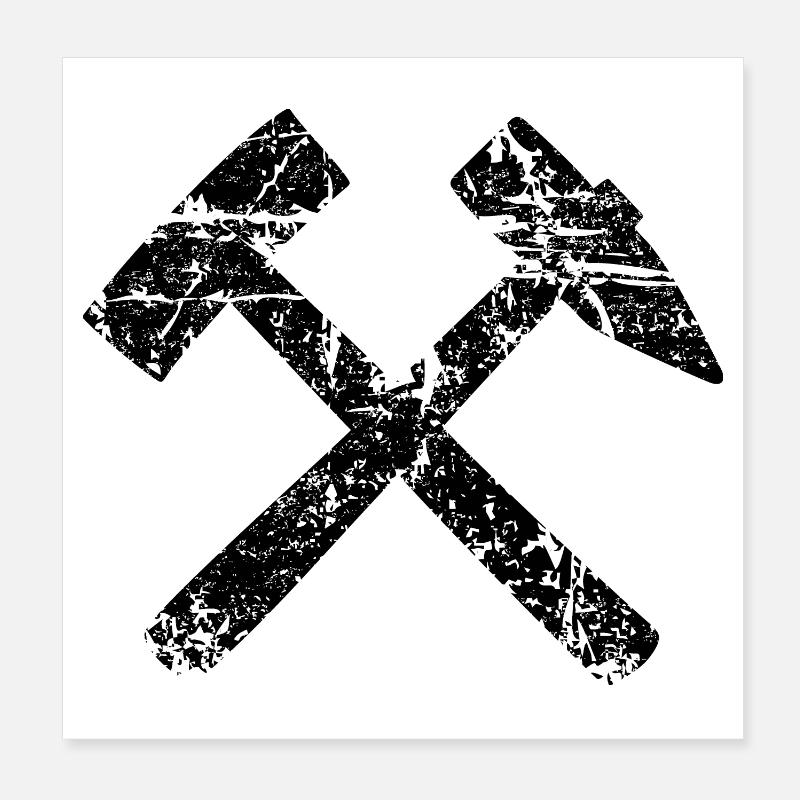Schlägel und Eisen - Das Bergmannszeichen - Poster 20x20 cm - Weiß