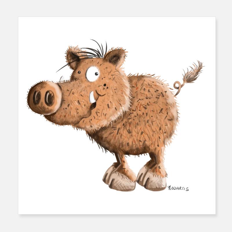 Happy Wild Boar - Comic Poster 8" x 8" (20x20 cm)