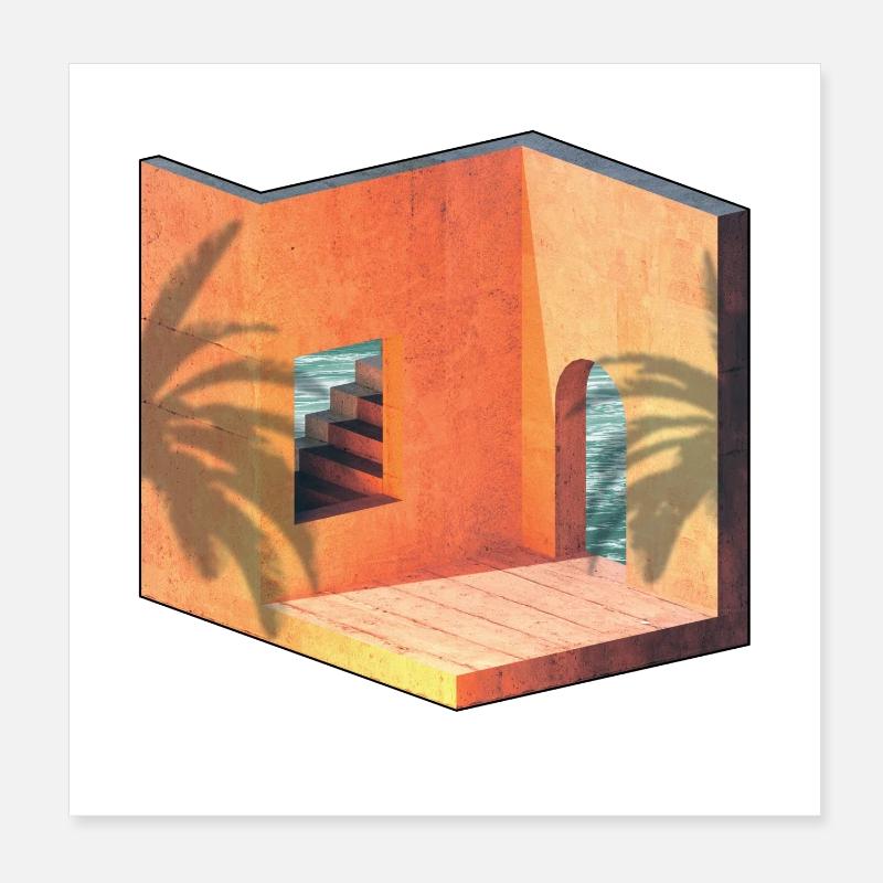 Sun sea architecture summer isometric palm tree Poster 8" x 8" (20x20 cm)