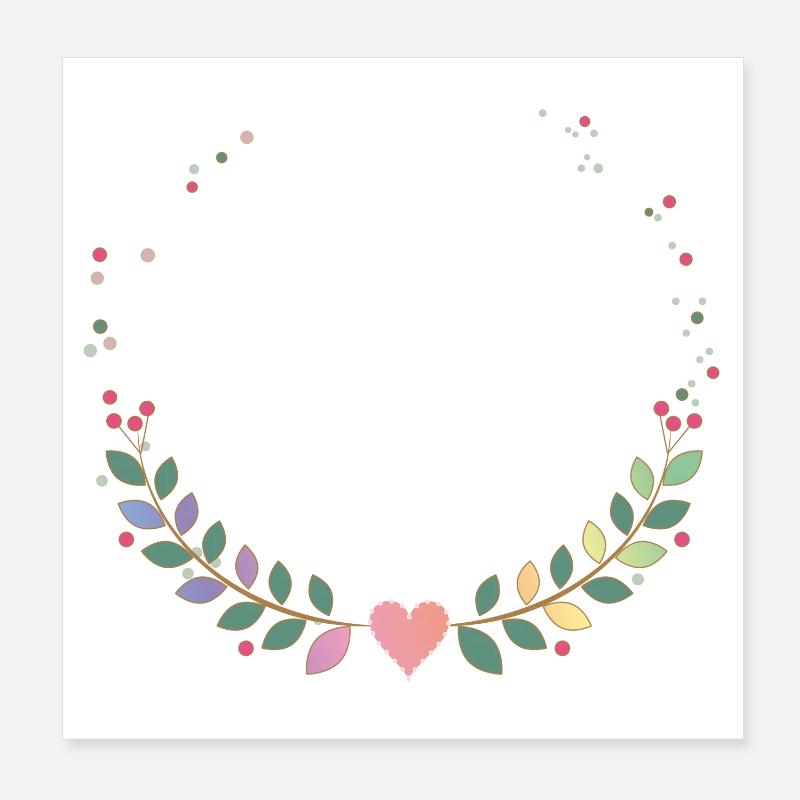 delicate frame from multi-colored branches and heart Poster 8" x 8" (20x20 cm)