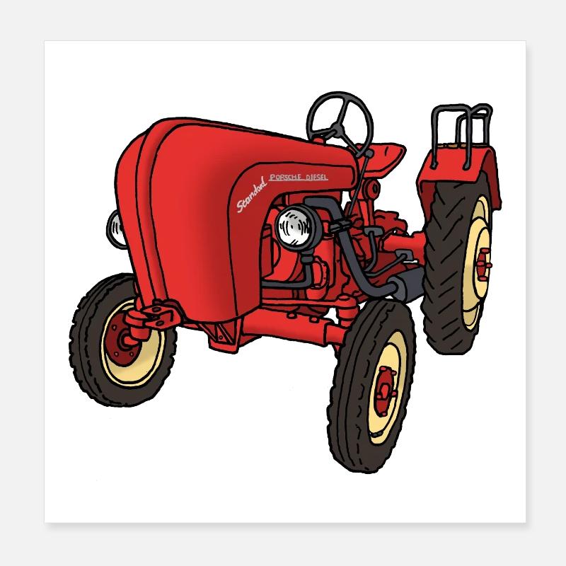 Roter Trecker - Poster 20x20 cm - Weiß