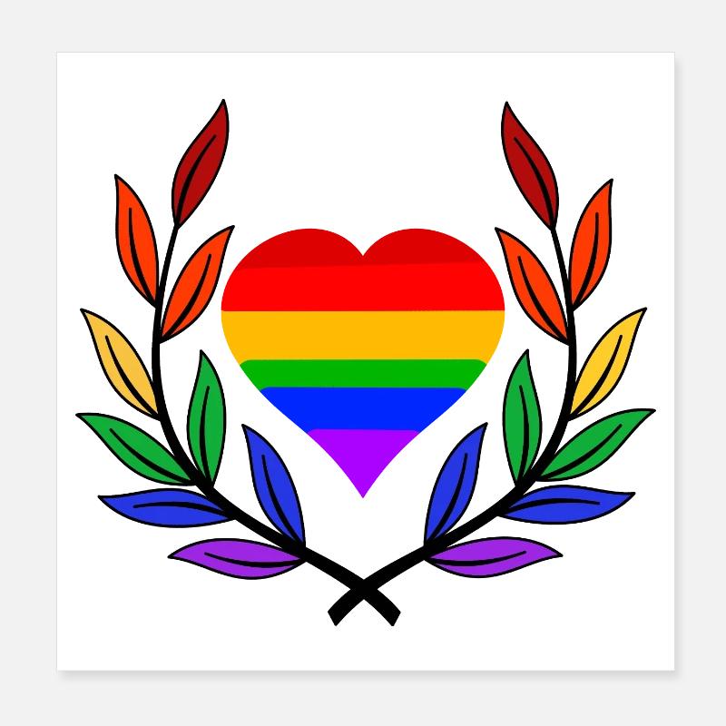 Lorbeerkranz Gay Pride Herz Regenbogenfahne LGBT Poster 20x20 cm