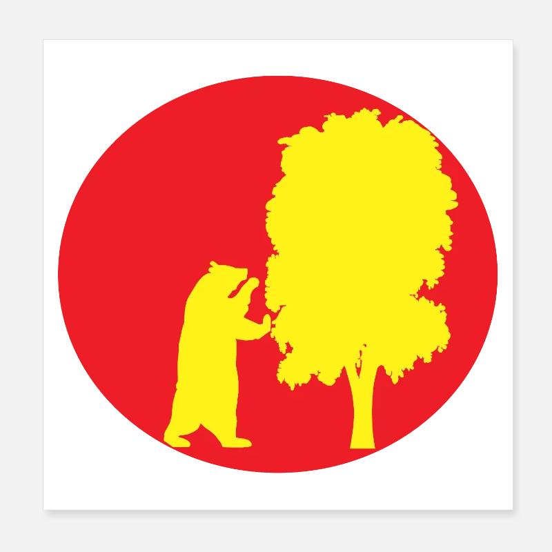 Bear and Madroño. Red and yellow. Madrid. Poster 8" x 8" (20x20 cm)