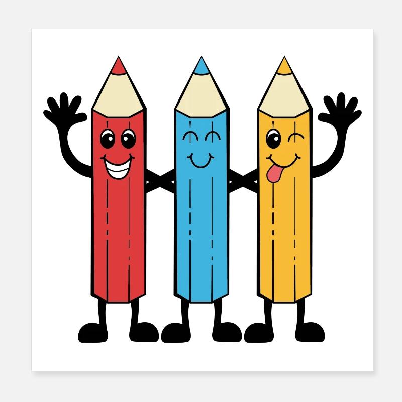 Buntstifte im Comic-Stil Poster 20x20 cm