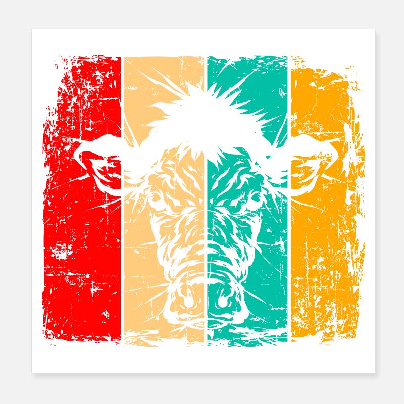 Cow retro Poster 8" x 8" (20x20 cm)
