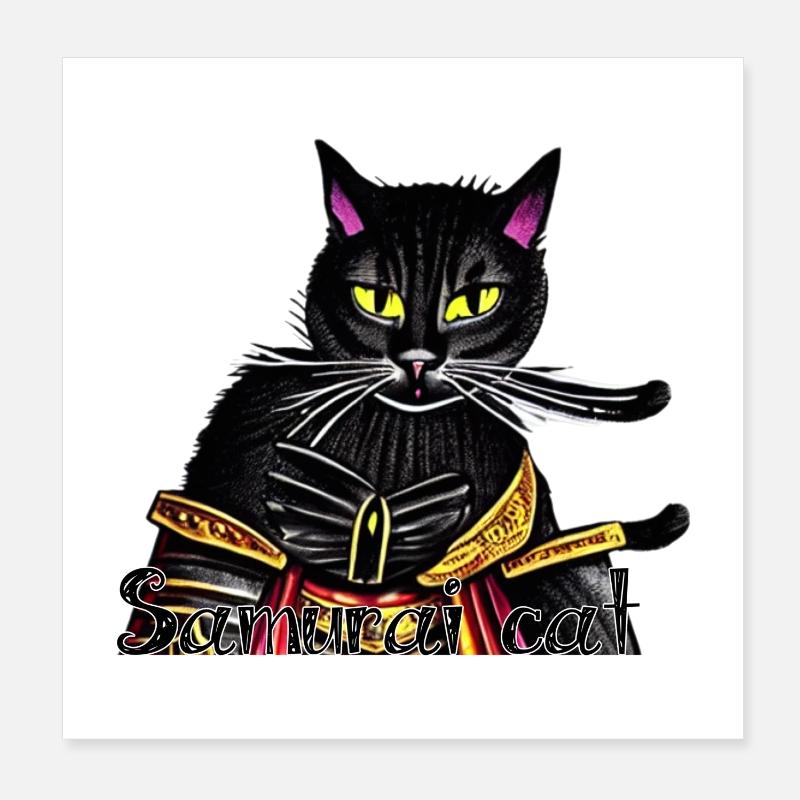 Chat samouraï avec une armure dorée Poster 20 x 20 cm