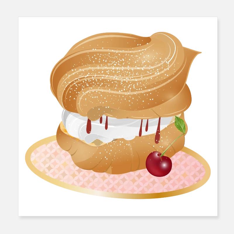 Mit Sahne und Kirsche gefüllter Windbeutel Poster 20x20 cm