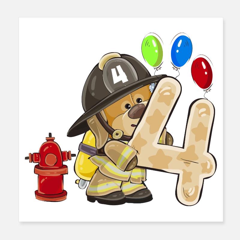 Pompiers chien quatre ballon célébration 4 ans Poster 20 x 20 cm