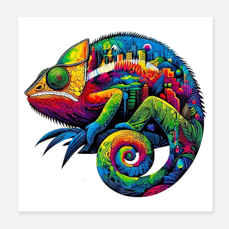 Urban chameleon with city skyline designs Poster 8" x 8" (20x20 cm)