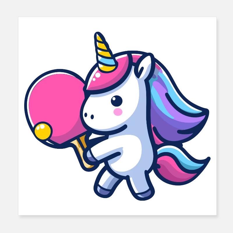 Licorne Licorne avec raquette de tennis de table pour Poster 20 x 20 cm