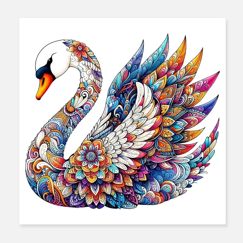 Schwan mit Mandalas verziert Poster 20x20 cm