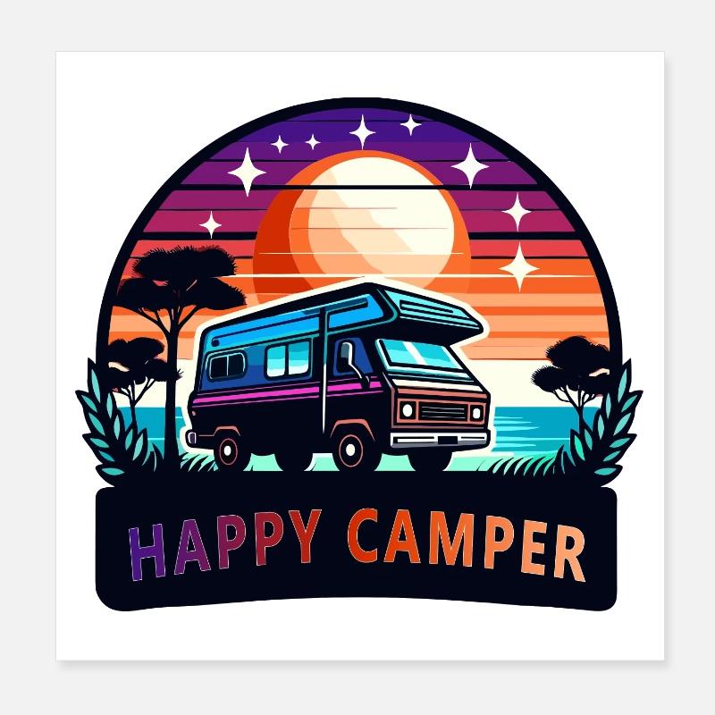 Sunset Happy Camper Van Poster 20x20 cm