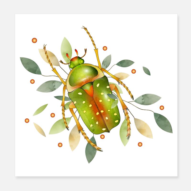 Stephanorrhina guttata green insect with leaves Poster 8" x 8" (20x20 cm)