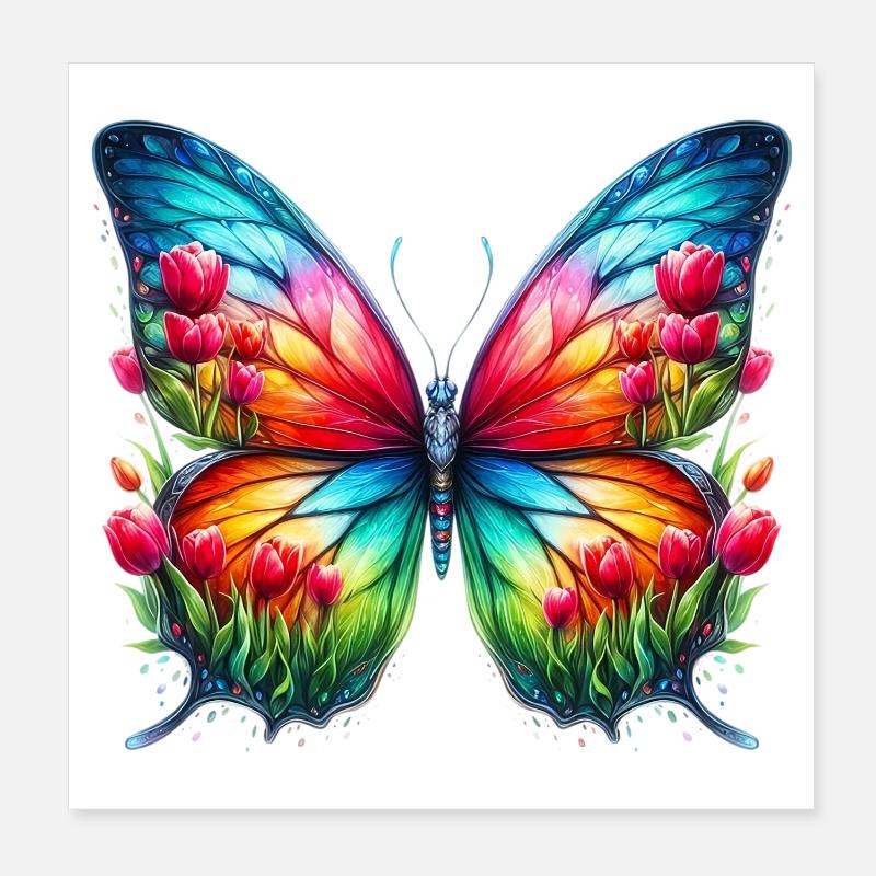 Papillon Fleurs Tulipes Tulipe Hollande Poster 20 x 20 cm