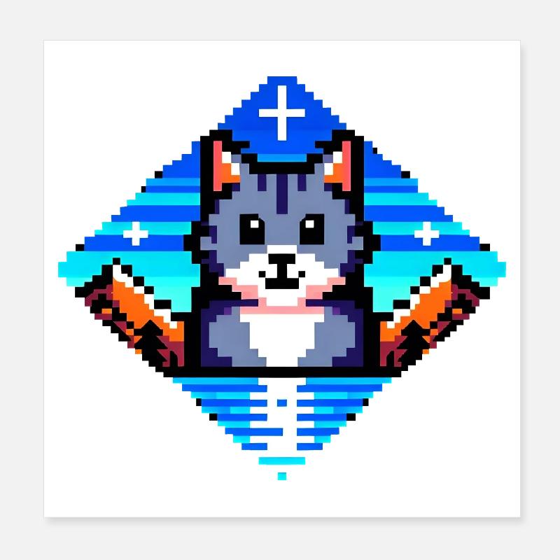 Chat pixel Poster 20 x 20 cm