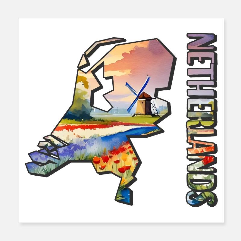 Carte à l’aquarelle Pays-Bas Poster 20 x 20 cm
