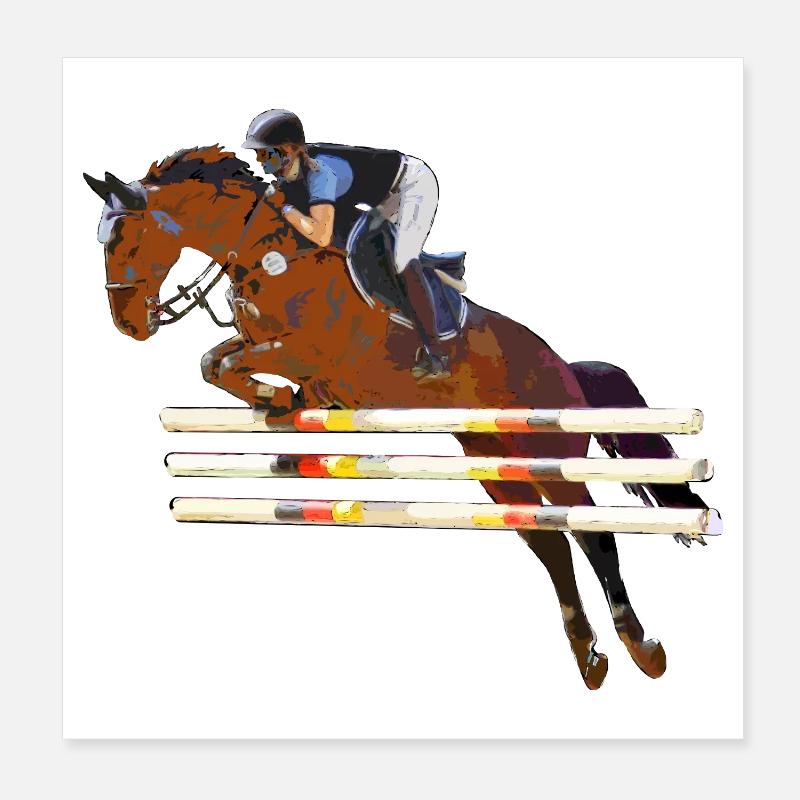 Reiter mit seinem Pferd beim Springen Poster 20x20 cm