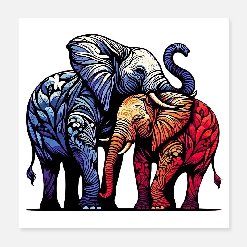 Elephants - Poster 8" x 8" (20x20 cm) - white