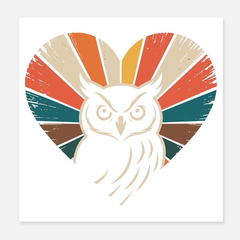 Herz mit Eule im Retro-Stil Poster 20x20 cm