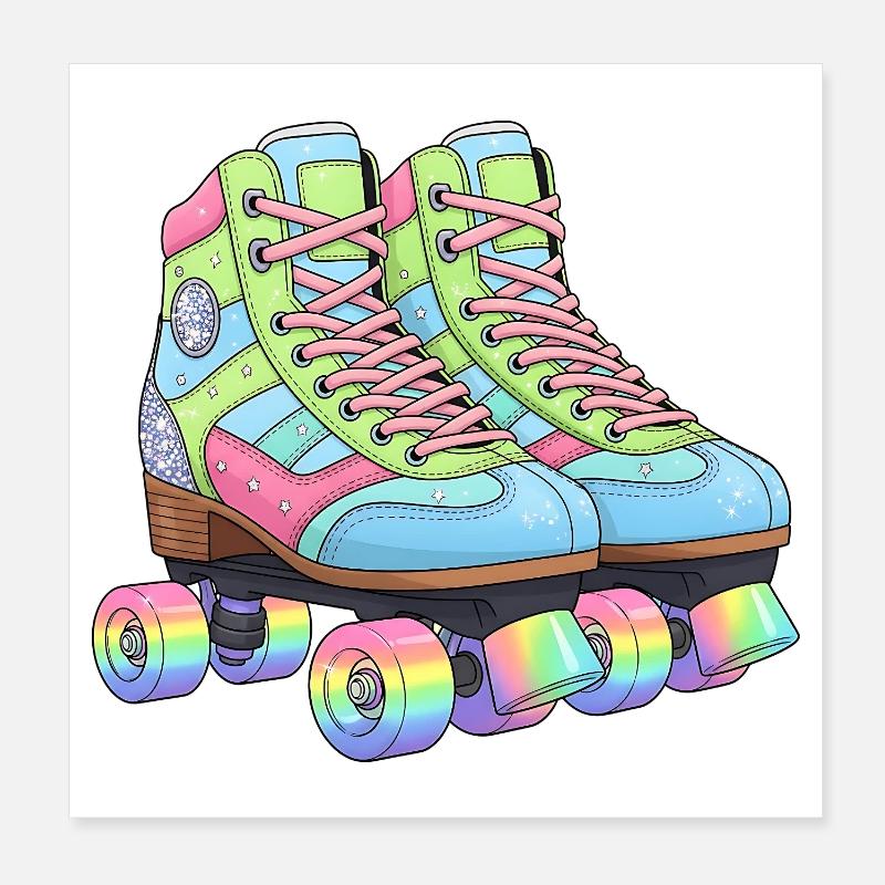 Roller Skates Retro Rainbow 80s 90s Poster 8" x 8" (20x20 cm)