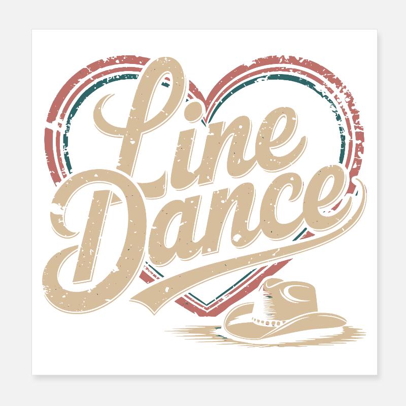 Design rétro en forme de cœur de danse en ligne Poster 20 x 20 cm