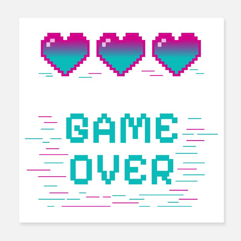 Retro Pixel Heart mit Gaming-Motiv - Poster 20x20 cm - Weiß