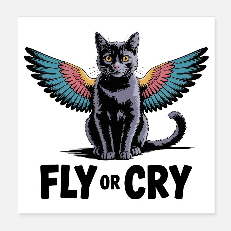 Fliege oder rufe Katze Poster 20x20 cm