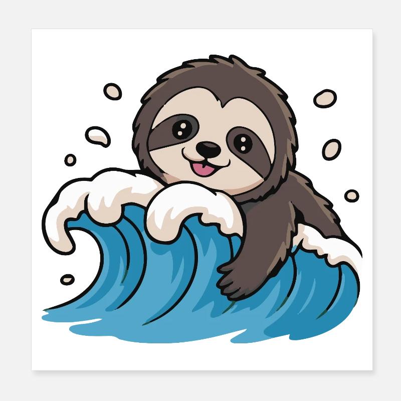 Faultier Surfen auf Ocean Wave Poster 20x20 cm