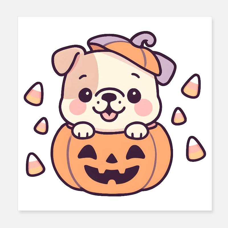 Cute Dog in Halloween Pumpkin Poster 8" x 8" (20x20 cm)