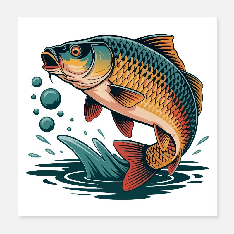 Springender Karpfen  Poster 20x20 cm