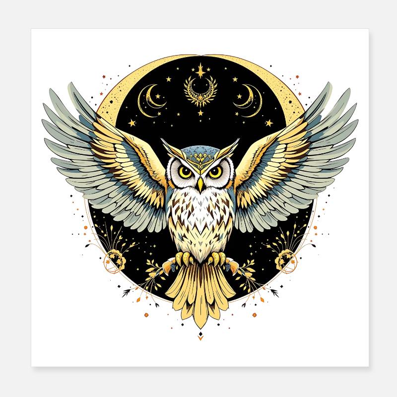 Boho Owl Poster 8" x 8" (20x20 cm)
