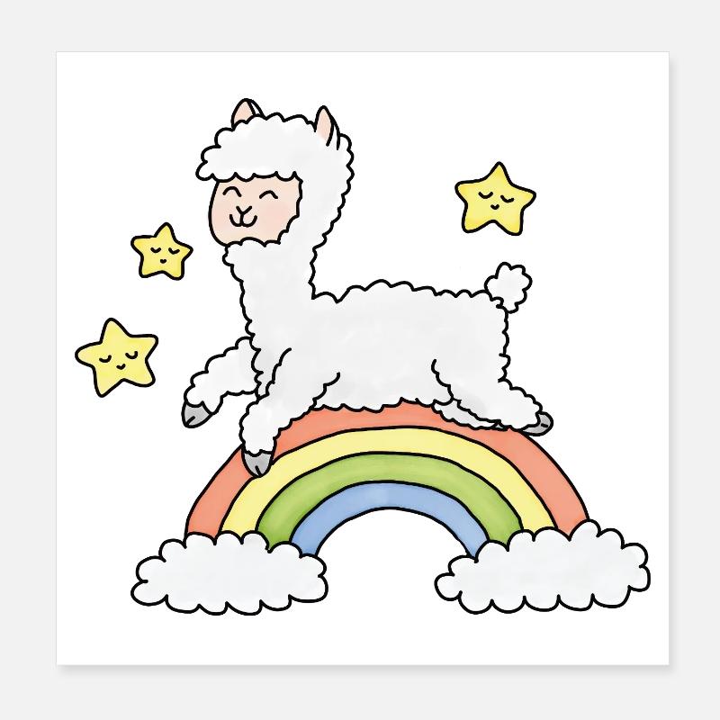 Alpaka Regenbogen Traum Poster 20x20 cm