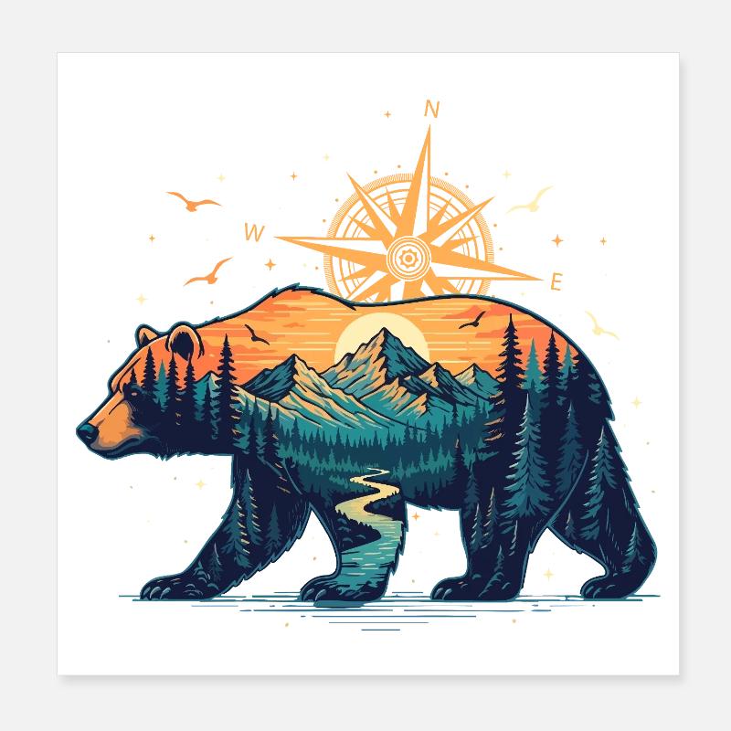 Boussole d’ours Nature Design Nature Explorer Poster 20 x 20 cm