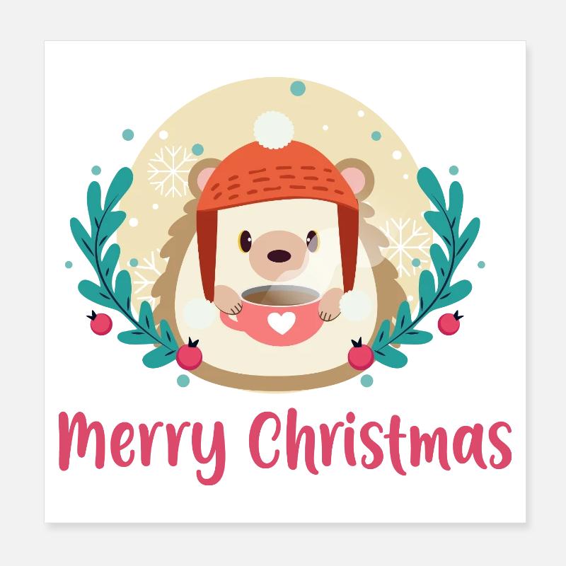 Hérisson Noël cocooning Poster 20 x 20 cm