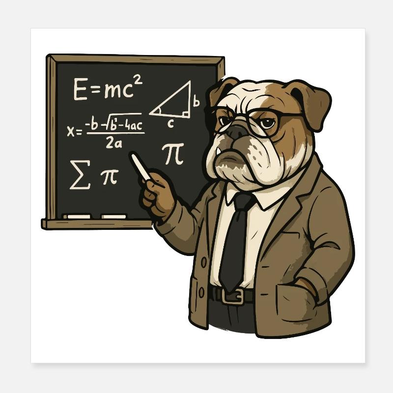 Bulldog Math Teacher at Chalkboard Classroom Art Poster 8" x 8" (20x20 cm)
