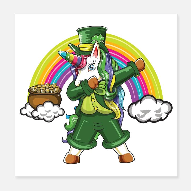 Leprechaun tupft Einhorn-Regenbogen-Glücksdesign Poster 20x20 cm