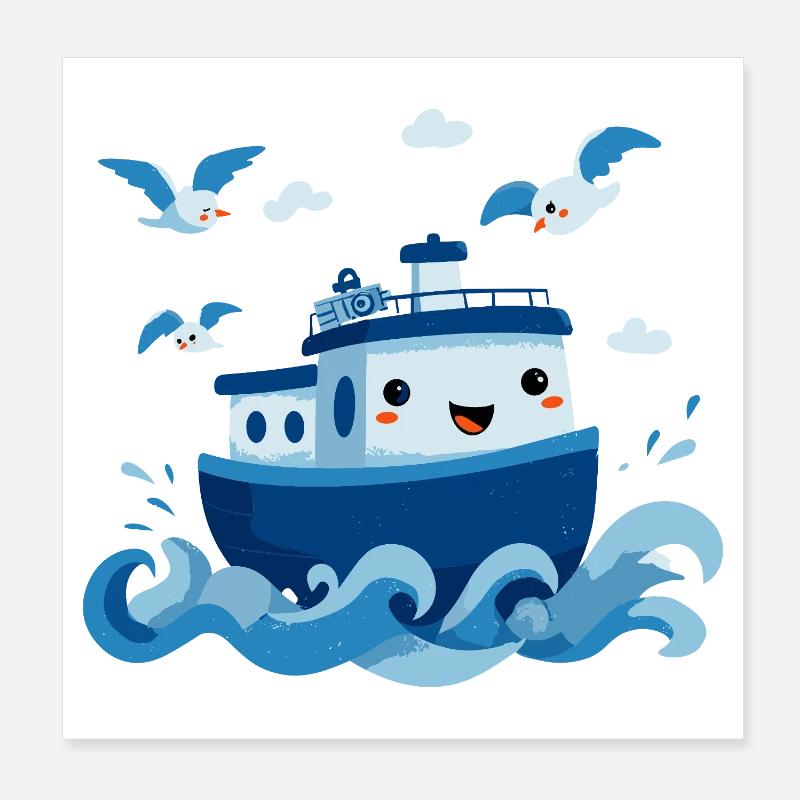 Joyeuse Bateau Bleu en Mer Poster 20 x 20 cm