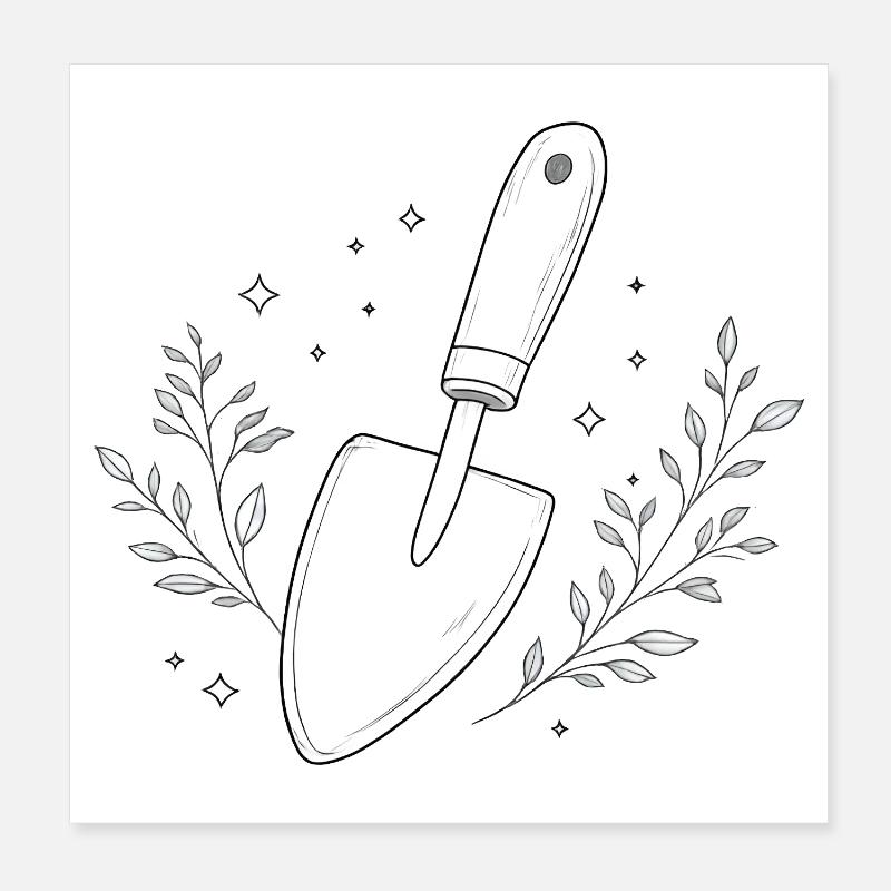 Garden Shovel Line Study Poster 8" x 8" (20x20 cm)