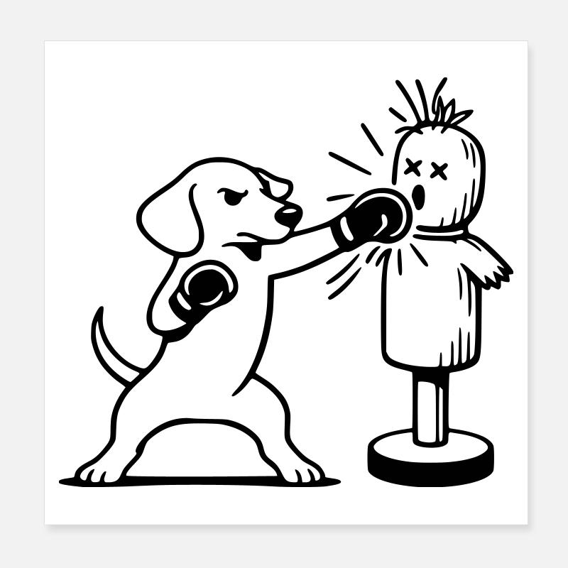 Art en ligne de boxe teckel d’entraînement Poster 20 x 20 cm