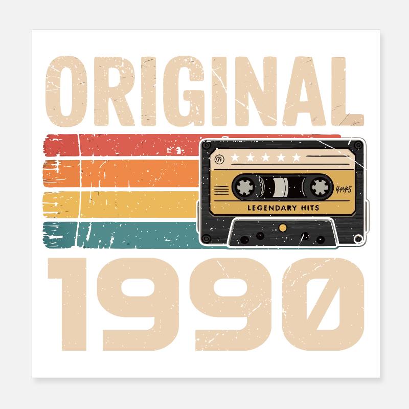 Original 1990 Vintage 1990 Retro Birthday Poster 8" x 8" (20x20 cm)