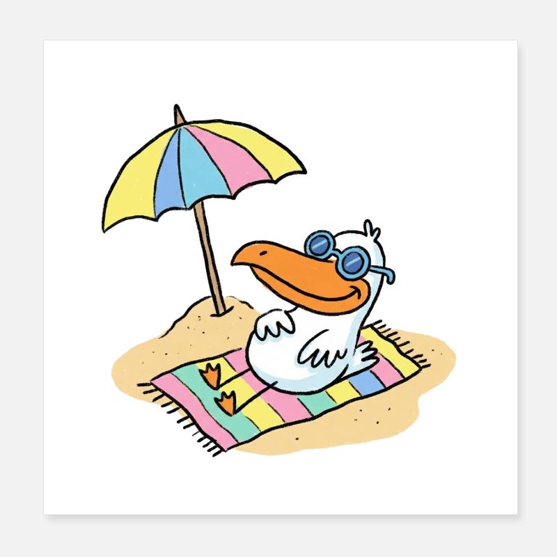 Sun bird on the beach with umbrella Poster 8" x 8" (20x20 cm)