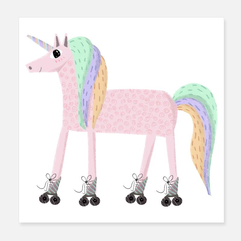 Unicorn_rollerSKate - Poster 20x20 cm - Weiß