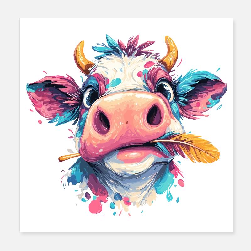 Bunter Kuhkopfspritzer Poster 20x20 cm