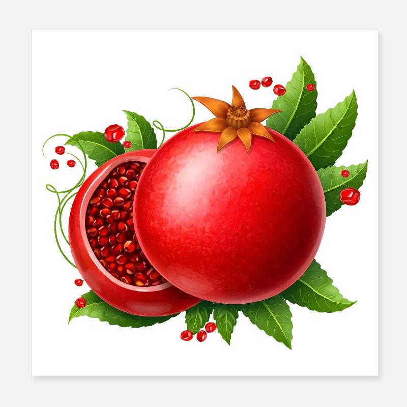 Granatapfel mit Blättern  Poster 20x20 cm