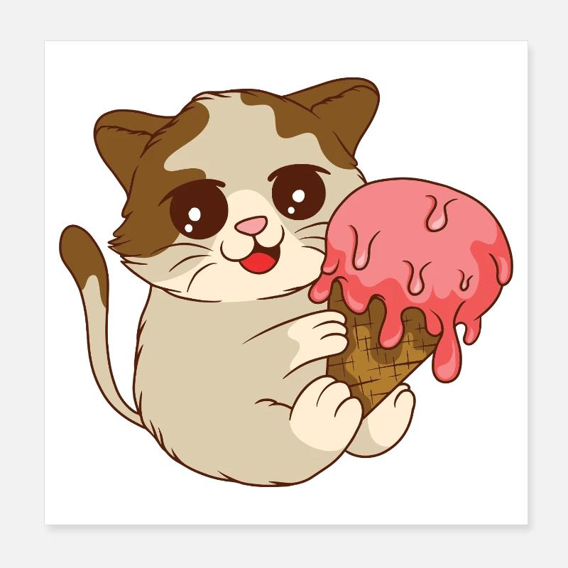 Le chat mange de la glace Poster 20 x 20 cm