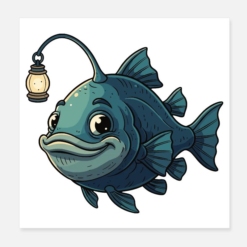 Leuchtfisch mit Laterne Poster 20x20 cm