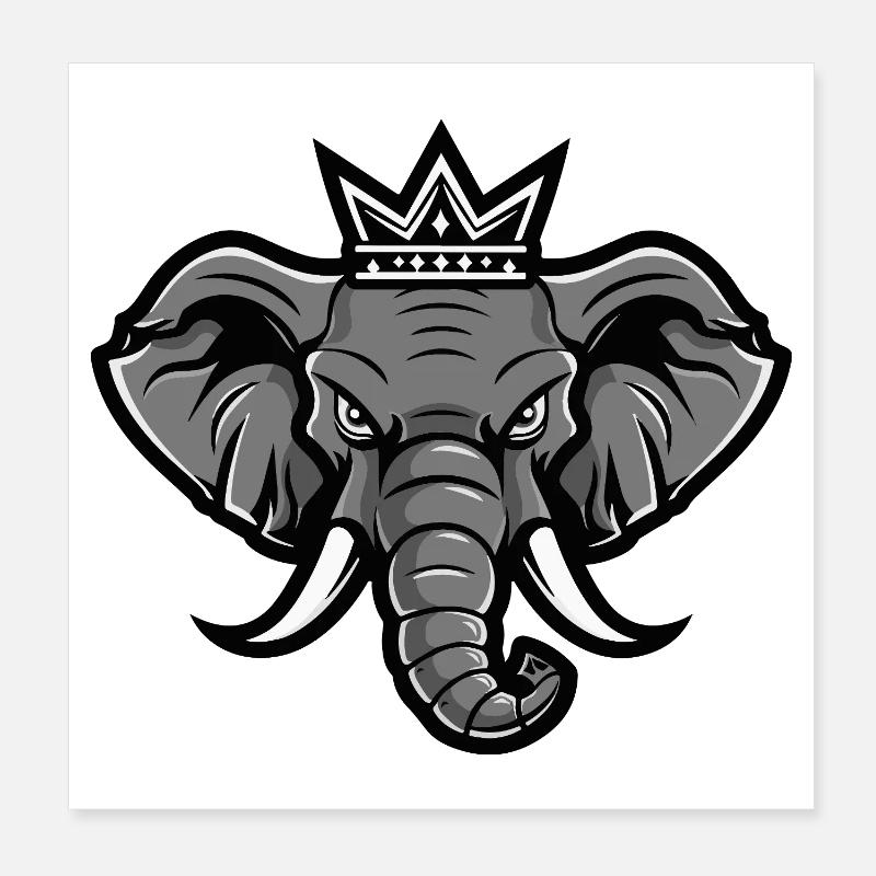 Elefant Kopf Krone - Poster 20x20 cm - Weiß