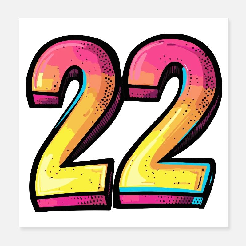 22 Zahl Bunt Poster 20x20 cm