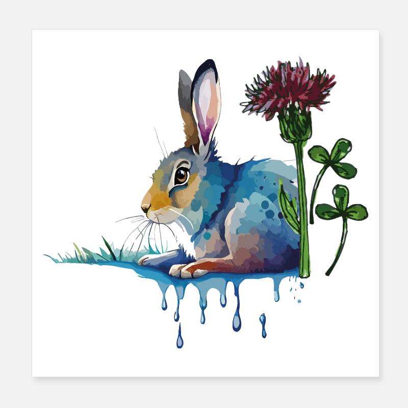 bunter Hase mit Klee Poster 20x20 cm